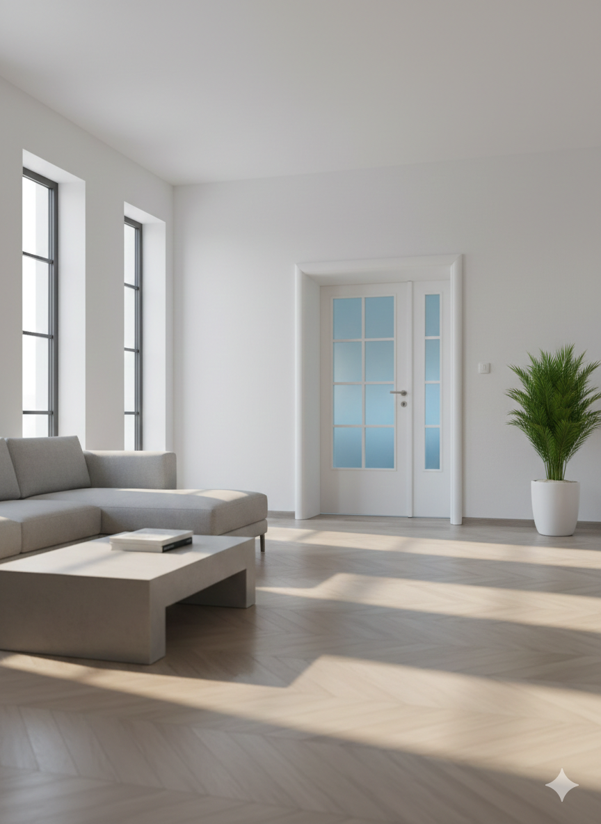 Innentüren aus Glas mit Holzsprossen